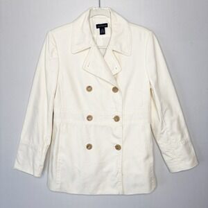 Ann Taylor Pea Coat Size M Soft‎ White Cotton Double Breasted Classic Y2K